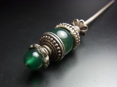 画像4: ミャオ族（苗族）の髪留め/かんざし（苗銀製）・翠色玉付　Traditional hair ornament, Kanzashi of Miao (4)
