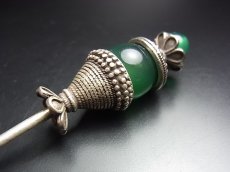 画像3: ミャオ族（苗族）の髪留め/かんざし（苗銀製）・翠色玉付　Traditional hair ornament, Kanzashi of Miao (3)