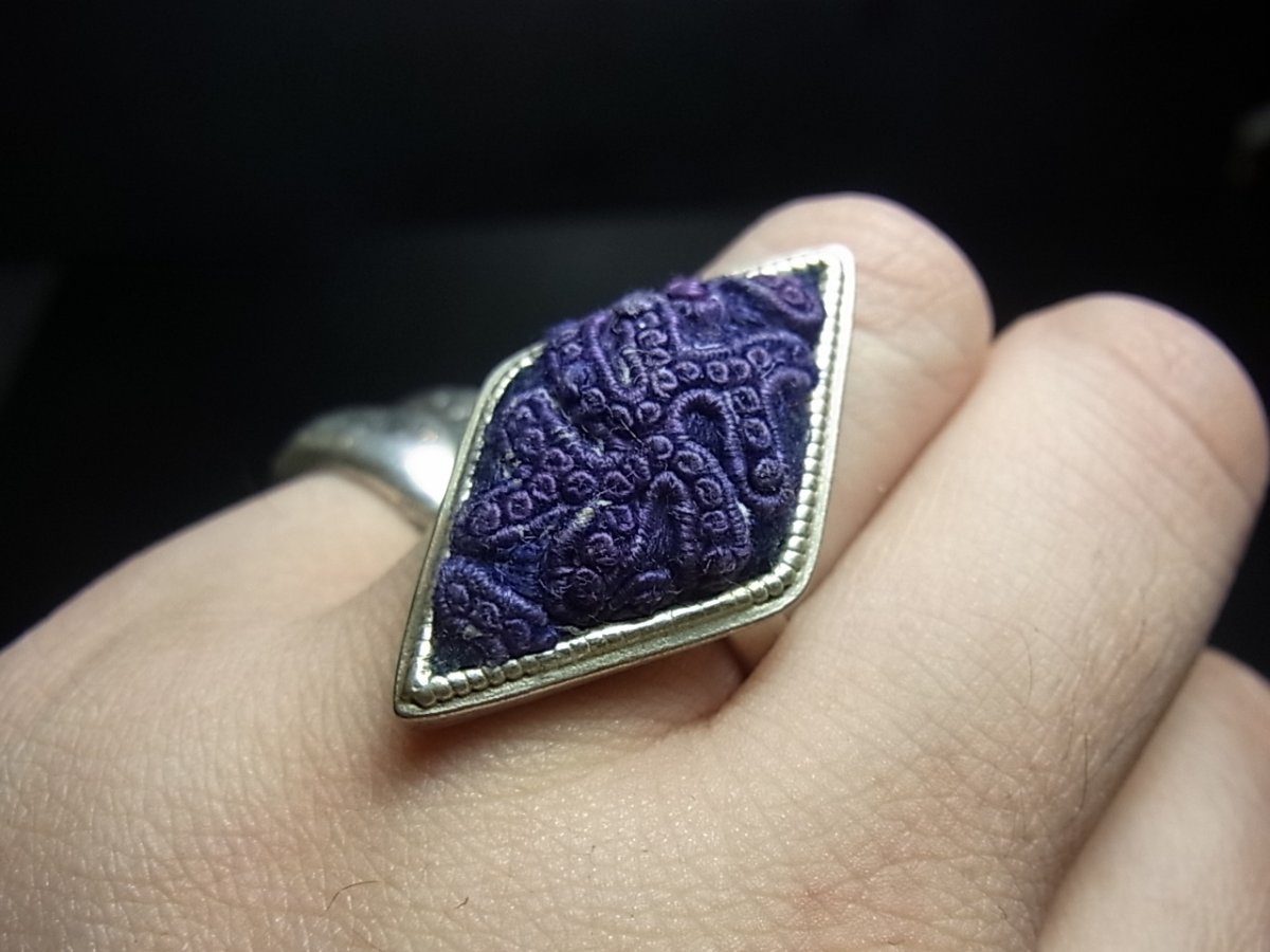 画像5: 貴州ミャオ族の刺繍古裂リング（苗銀製） (5)