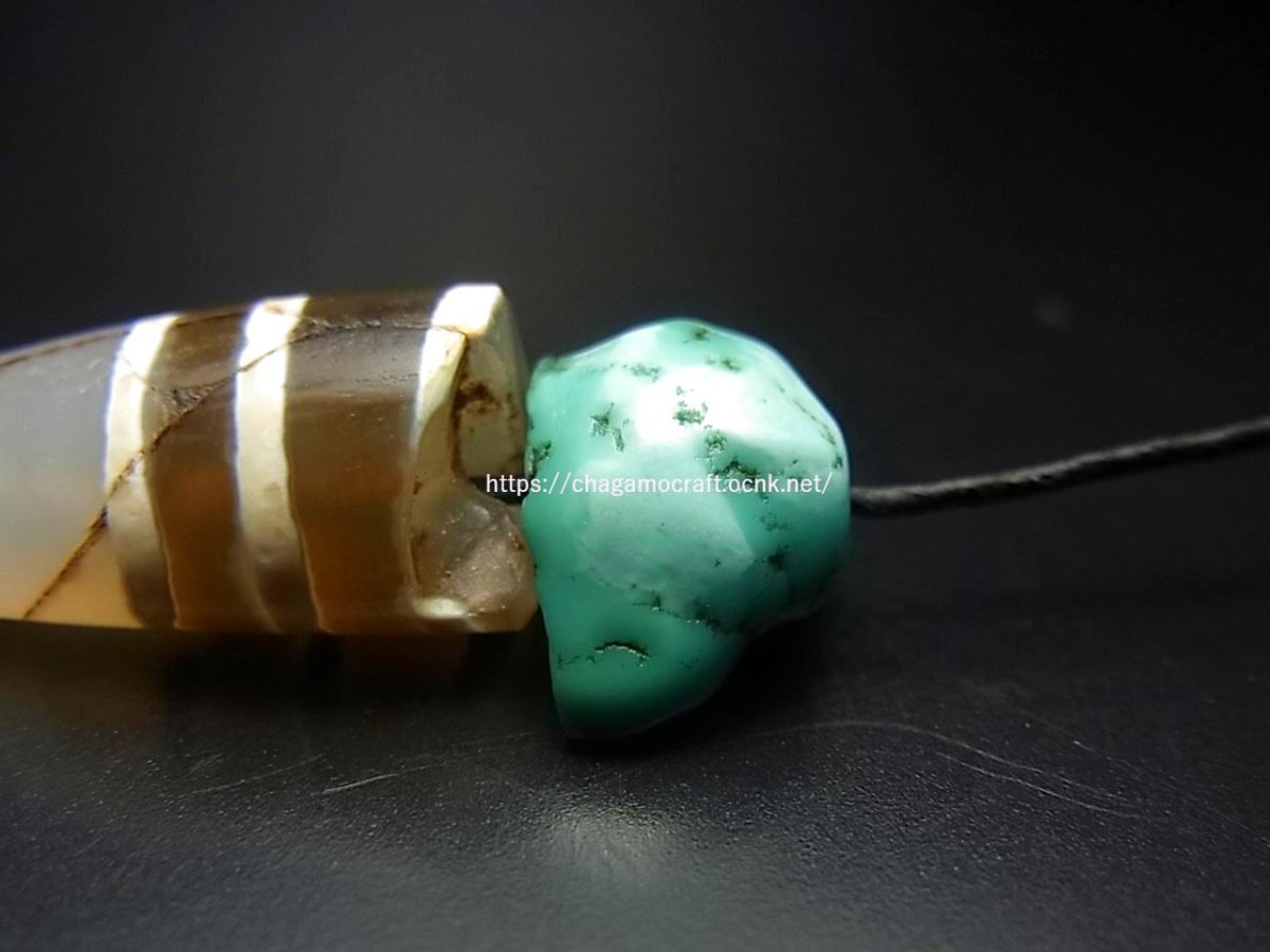 画像6: 古代ジービーズ（老天珠・Ancient dzi stone with old turquoise）老天珠(7ライン)とアンティークターコイズ (6)