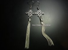 画像1: 貴州苗族（ミャオ族）の苗銀製トライバルピアス　吉祥紐(エンドレスノット) (1)