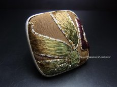 画像1: 貴州ミャオ族の刺繍古裂リング（苗銀製）野蚕絹刺繍/ Old silk embroidery　(特大)　 (1)