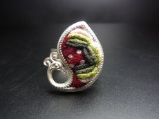 画像2: 貴州ミャオ族の刺繍古裂リング（苗銀製） (2)