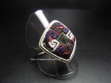 画像1: 貴州ミャオ族の刺繍古裂リング（苗銀製） (1)