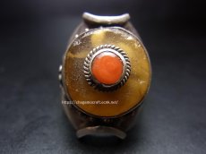 画像3: チベタン・オールドアンバーの銀製リング（925）（Tibetan old amber silver ring）蜜蝋琥珀 (3)