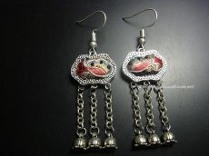 画像1: ミャオ族（苗族）の苗銀製・刺繍古裂ピアス/  Miao Old embroidery earrings　 (1)