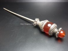 画像1: ミャオ族（苗族）の髪留め/かんざし（苗銀製）・丹色玉付　Traditional hair ornament, Kanzashi of Miao (1)