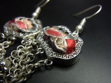 画像4: ミャオ族（苗族）の苗銀製・刺繍古裂ピアス/  Miao Old embroidery earrings　 (4)