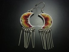 画像1: ミャオ族（苗族）の苗銀製・刺繍古裂ピアス/  Miao Old embroidery earrings　【月】 (1)