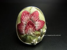画像2: 貴州ミャオ族の刺繍古裂リング（苗銀製）花 (2)