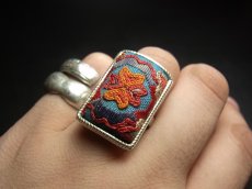 画像5: 貴州ミャオ族の刺繍古裂リング（苗銀製） (5)