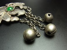 画像3: ミャオ族（苗族）の髪留め/かんざし（苗銀製）・牡丹・翠色石付　Traditional hair ornament, Kanzashi of Miao (3)