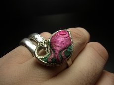 画像5: 貴州ミャオ族の刺繍古裂リング（苗銀製） (5)