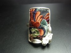 画像2: 貴州ミャオ族の刺繍古裂リング（苗銀製） (2)