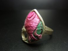 画像3: 貴州ミャオ族の刺繍古裂リング（苗銀製） (3)