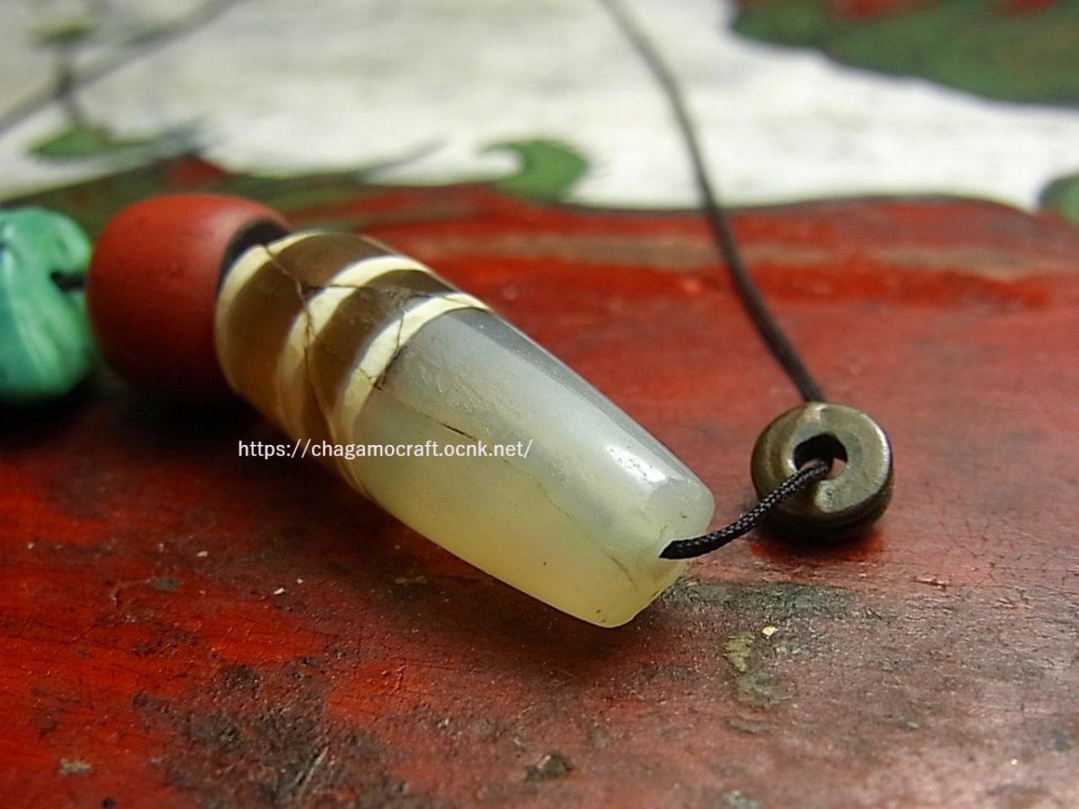 画像3: 古代ジービーズ（老天珠・Ancient dzi stone with old turquoise）老天珠(7ライン)とアンティークターコイズ (3)