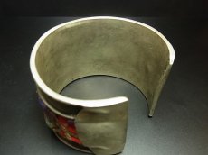 画像5: 貴州省ミャオ族の刺繍古裂バングル(苗銀)プリーツドブレードステッチ　Old embroidery Miao silver bangle　 (5)