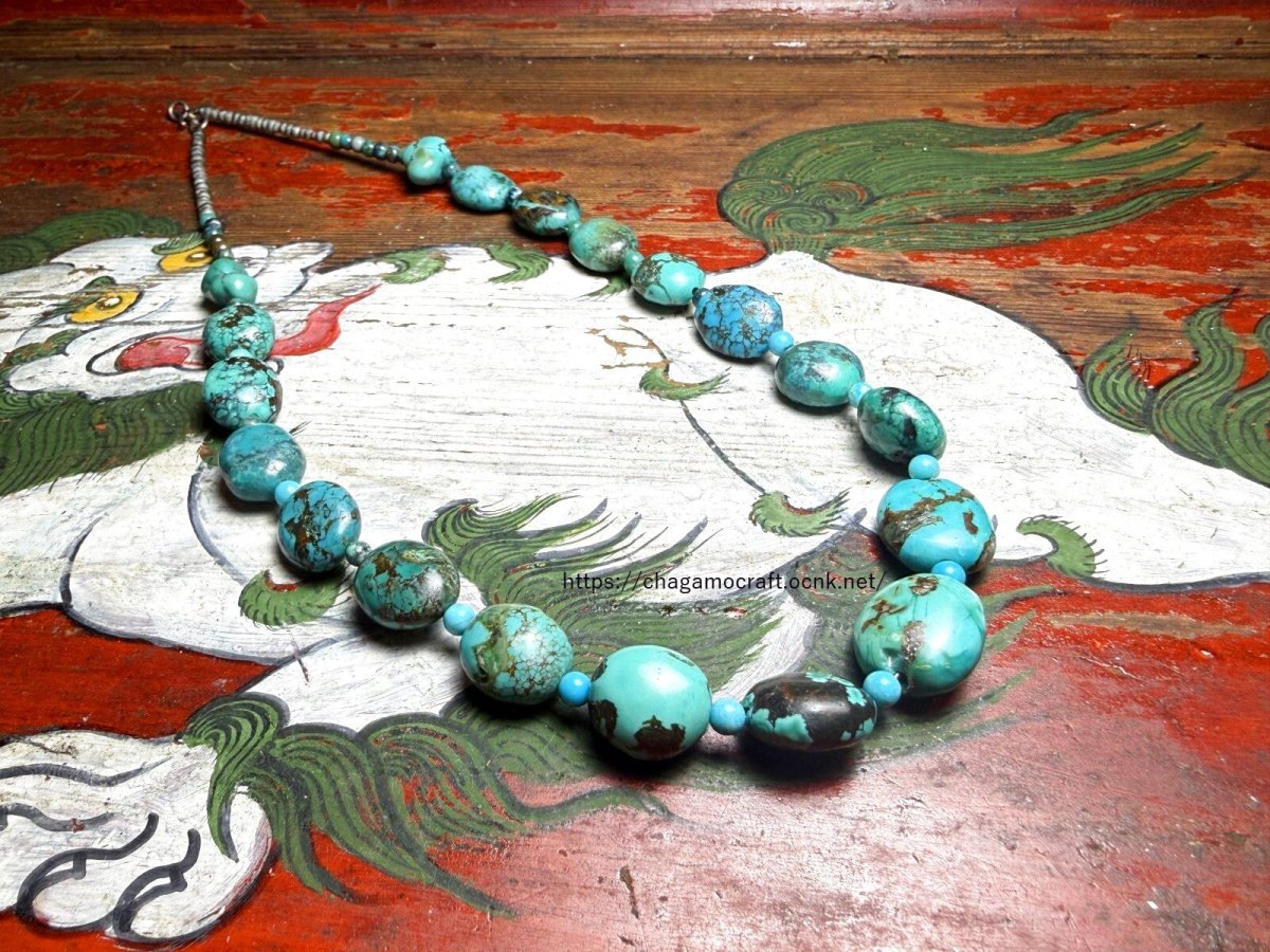 画像1: チベタン・オールドターコイズ(yu)のネックレス　（Old tibetan  turquoise）約45ℊ (1)
