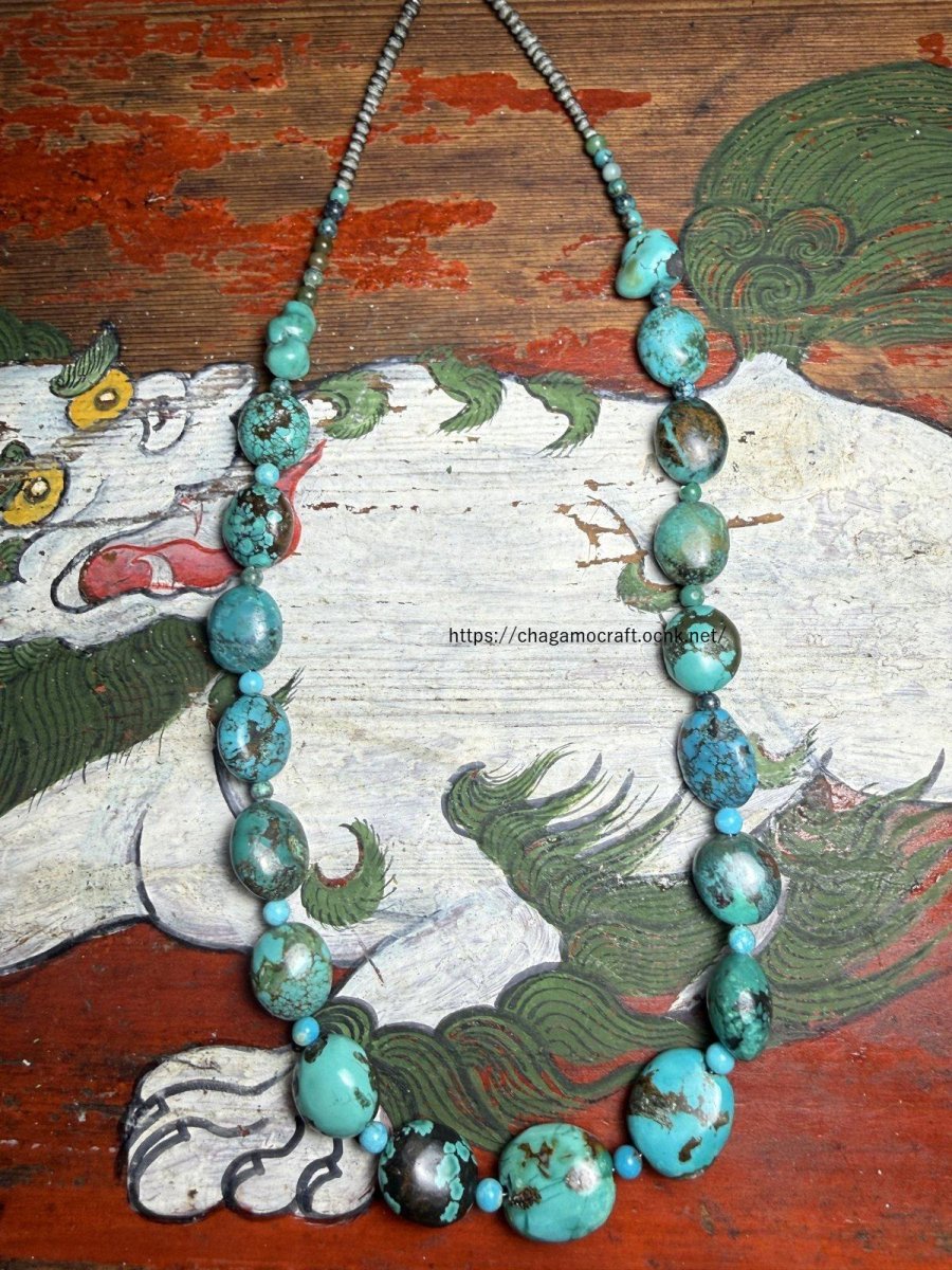 画像2: チベタン・オールドターコイズ(yu)のネックレス　（Old tibetan  turquoise）約45ℊ (2)