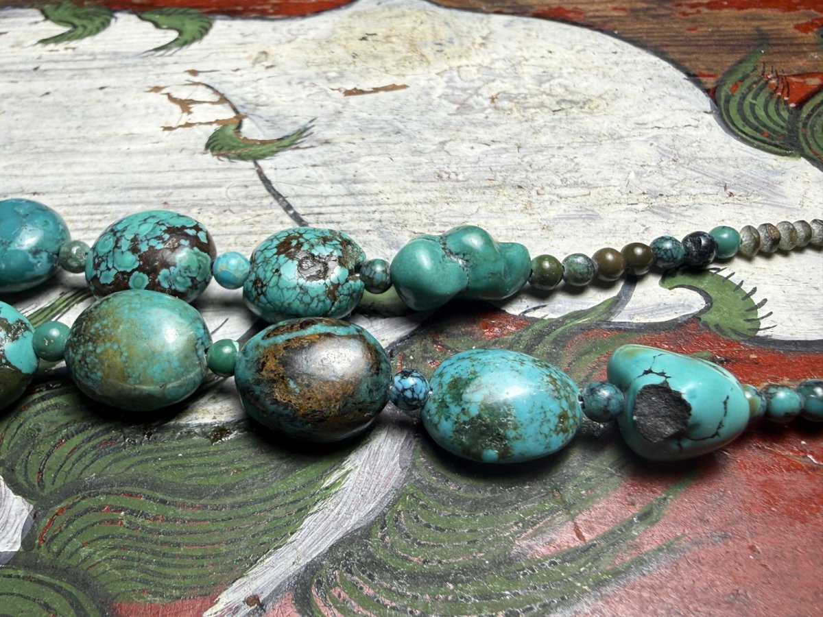 画像4: チベタン・オールドターコイズ(yu)のネックレス　（Old tibetan  turquoise）約45ℊ (4)