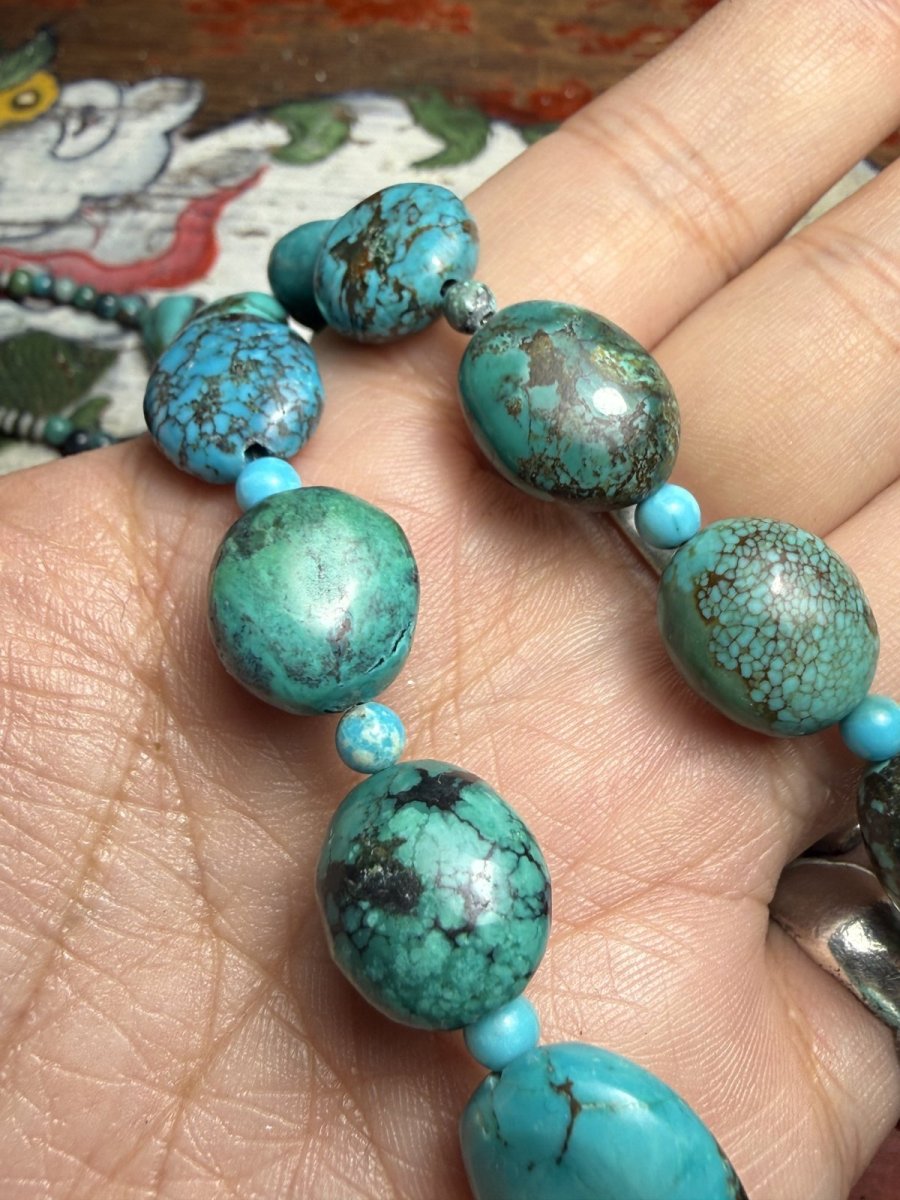 画像6: チベタン・オールドターコイズ(yu)のネックレス　（Old tibetan  turquoise）約45ℊ (6)