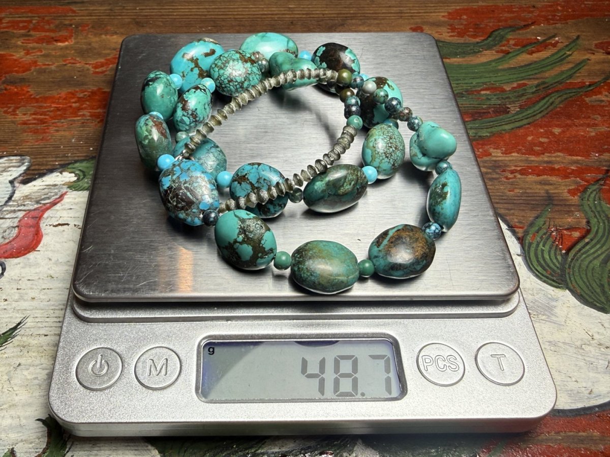 画像7: チベタン・オールドターコイズ(yu)のネックレス　（Old tibetan  turquoise）約45ℊ (7)