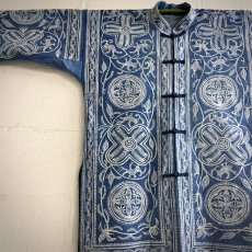 画像5: ガージアミャオ族（革家苗族/Ge jia Miao）藍印花布マオカラージャケット（木綿・藍染ろうけつ染め）ユニセックス (5)