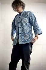 画像9: ガージアミャオ族（革家苗族/Ge jia Miao）藍印花布マオカラージャケット（木綿・藍染ろうけつ染め）ユニセックス (9)