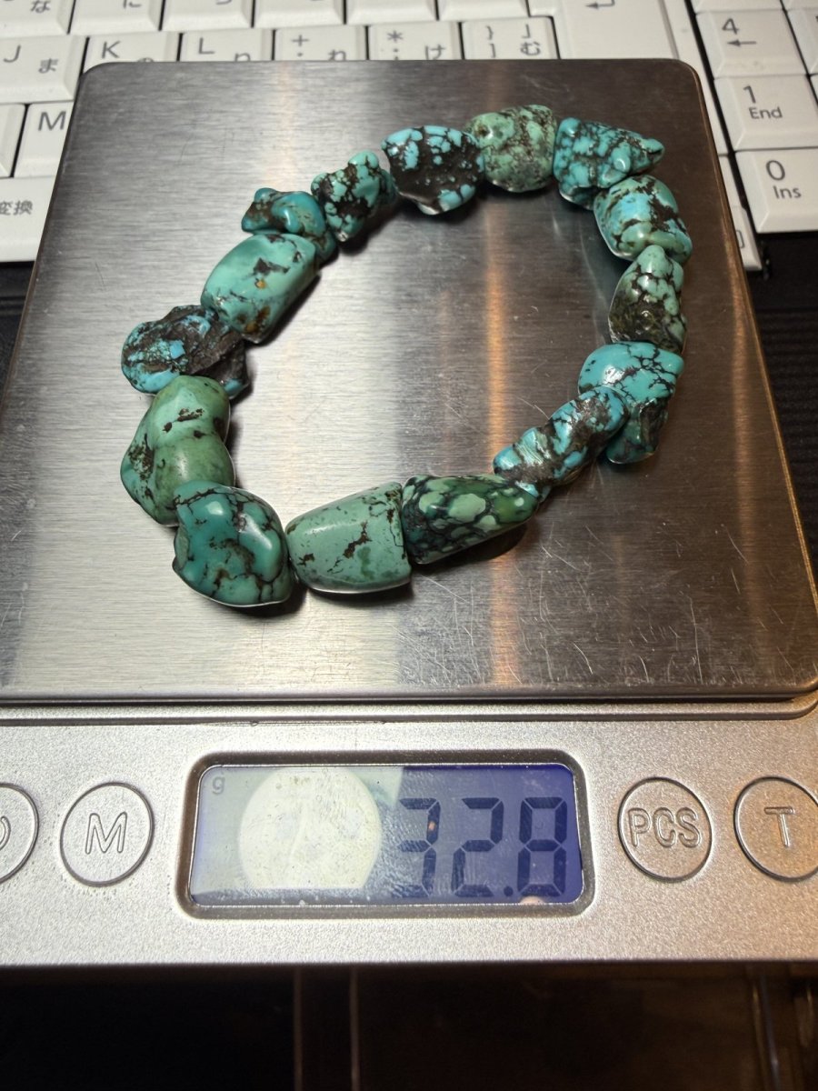 画像9: チベタン・アンティークターコイズ(yu)のブレスレット（Old tibetan  turquoise）約32g (9)