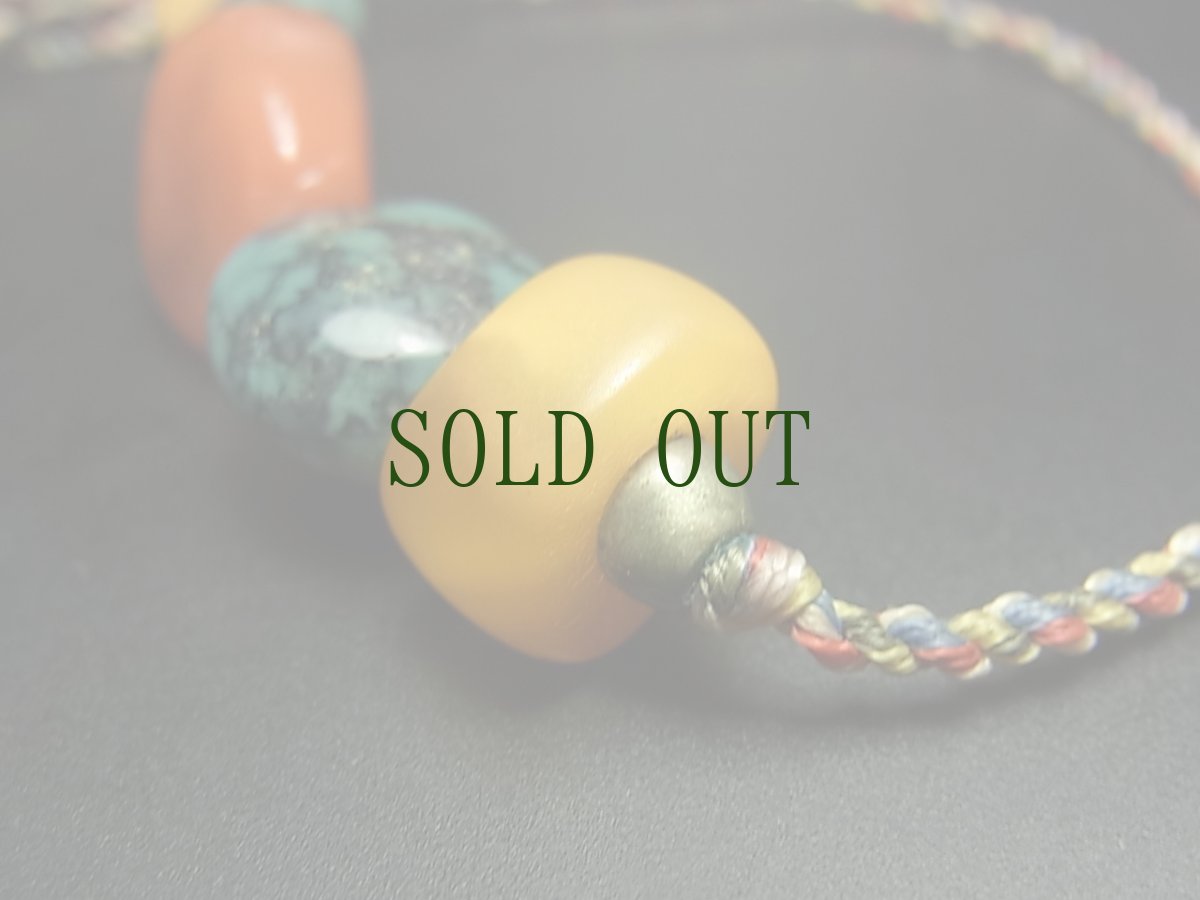 画像5: チベタン・ペマラカ、ターコイズ（YU）と琥珀玉のチョーカーネックレス　（ tibetan beads neckless） (5)