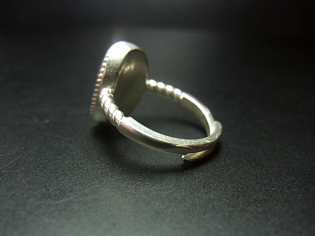 画像4: 貴州ミャオ族の藍印花布・古裂リング　（苗銀製）　藍染め・ろうけつ染め　 (4)