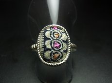 画像2: 貴州ミャオ族の藍印花布・古裂リング　（苗銀製）　藍染め・ろうけつ染め　 (2)