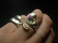 画像5: 貴州ミャオ族の刺繍古裂リング（苗銀製） (5)