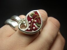 画像5: 貴州ミャオ族の刺繍古裂リング（苗銀製） (5)