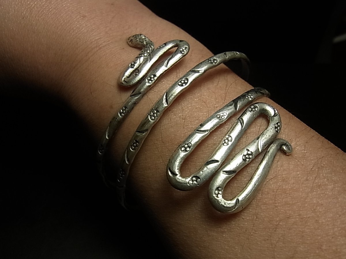 画像4: ミャオ族（苗族）のシルバーブレスレット（苗銀製）蛇・トラディショナル (4)