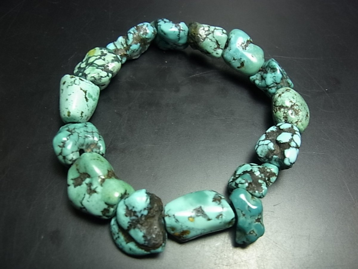 画像2: チベタン・アンティークターコイズ(yu)のブレスレット（Old tibetan  turquoise）約32g (2)