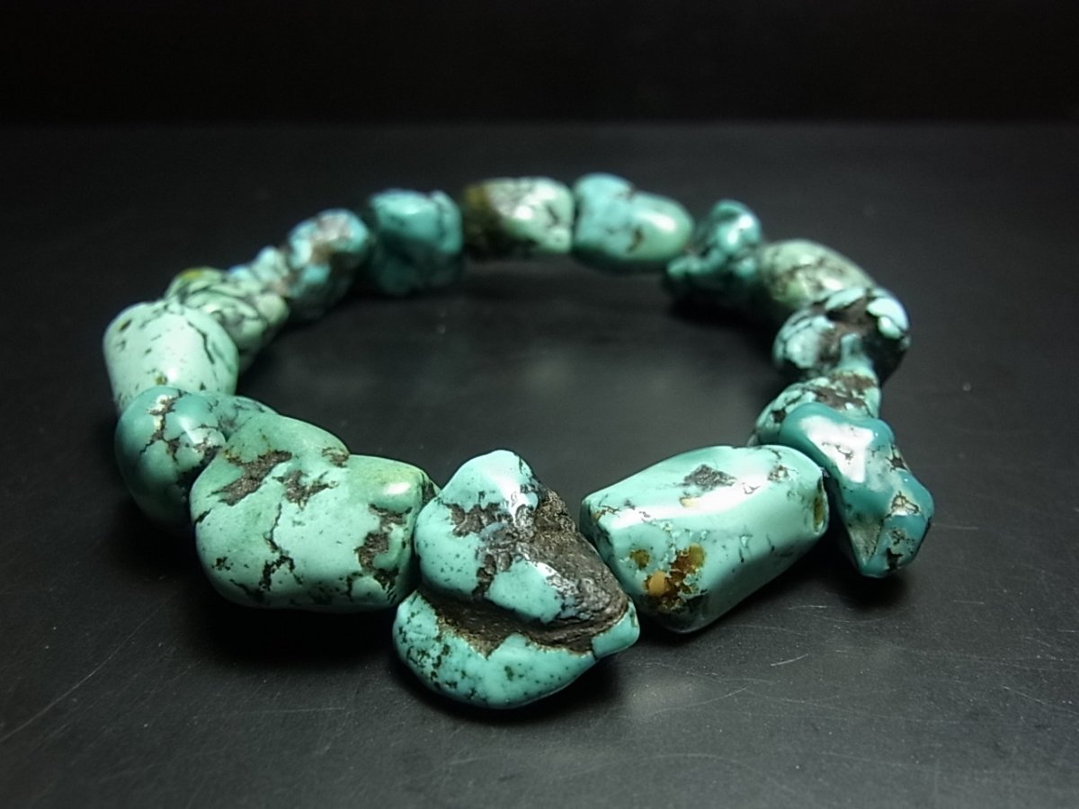 画像1: チベタン・アンティークターコイズ(yu)のブレスレット（Old tibetan  turquoise）約32g (1)