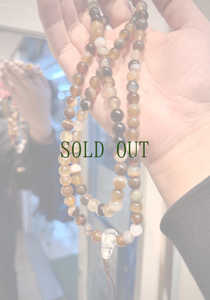 画像9: ヒマラヤン・バンデッドアゲート（縞瑪瑙）のチベットＭＡＬＡ（108玉念珠・首飾り） (9)