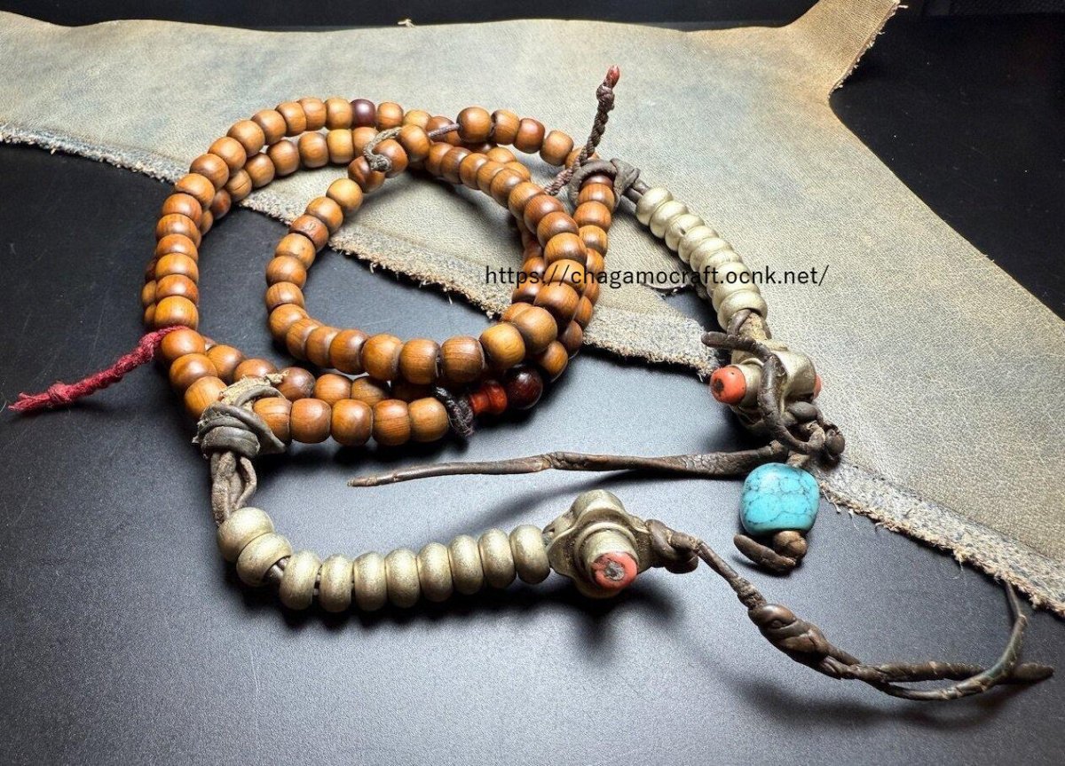 画像1: 老木珠（白檀）のチベット念珠・スンドゥ、ターコイズ・数珠カウンター付き　(old tibetan sandalwood mala )アンティーク (1)