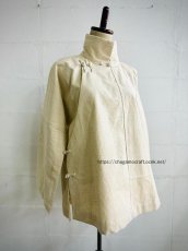 画像1: Tibetan traditional collar shirt made of cotton  チベット民族服・手紬手織り木綿（生成り） (1)