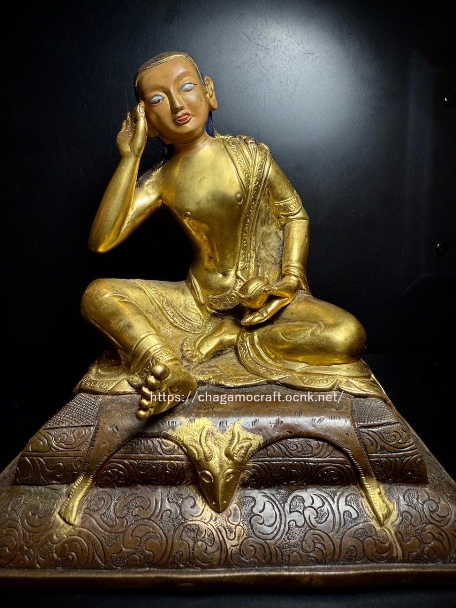 画像2: チベット密教カギュ派・ミラレパ　(milarepa)　鍍金仏像（金銅仏）　(アンティーク) (2)