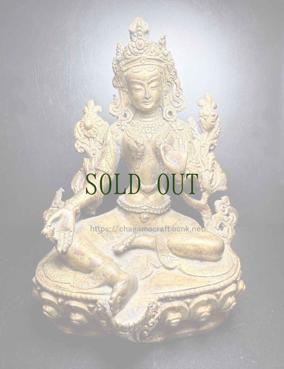 画像2: チベット密教・グリーンターラ（ドルマ・ジャン）緑度母・多羅菩薩　鍍金仏像（金銅仏）　 (2)