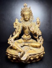 画像2: チベット密教・グリーンターラ（ドルマ・ジャン）緑度母・多羅菩薩　鍍金仏像（金銅仏）　 (2)