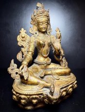 画像1: チベット密教・グリーンターラ（ドルマ・ジャン）緑度母・多羅菩薩　鍍金仏像（金銅仏）　 (1)