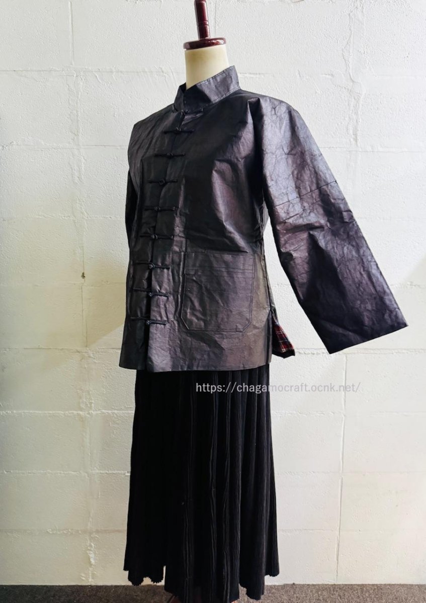 画像4: 侗族（トン族）木綿・藍染【亮布】マオカラー・カンフージャケット（頭紋布/ドビー織）　 (4)