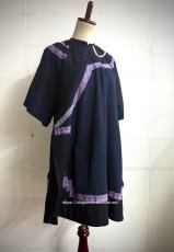 画像2: 六盘水・布依族（プイ族・Bou yei ）木綿藍染め・刺繍・バイアス・　チャイナチュニック上衣（ビンテージ） (2)