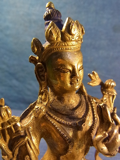 グリーンターラ 鍍金銅製チベット仏像 アンティーク