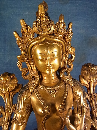 チベット グリーンターラ 緑多羅菩薩 鍍金仏像-