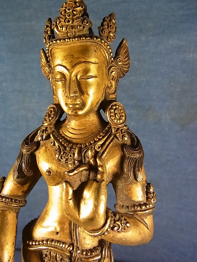 観音菩薩立像（鍍金銅製チベット仏像)アンティーク - Chagamocraft 