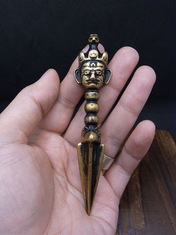 チベット密教法具 ブルパ（独鈷杵）真鍮製 11,5cm - Chagamocraft 
